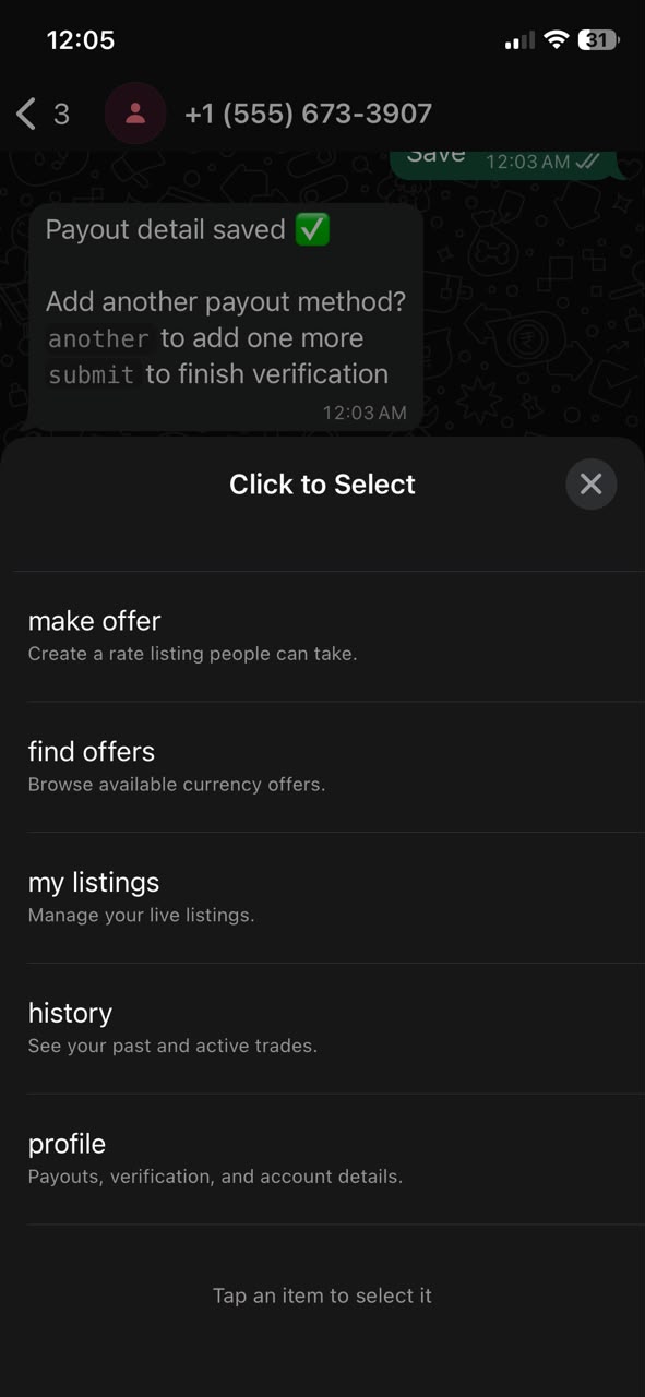 Akara WhatsApp click to select menu